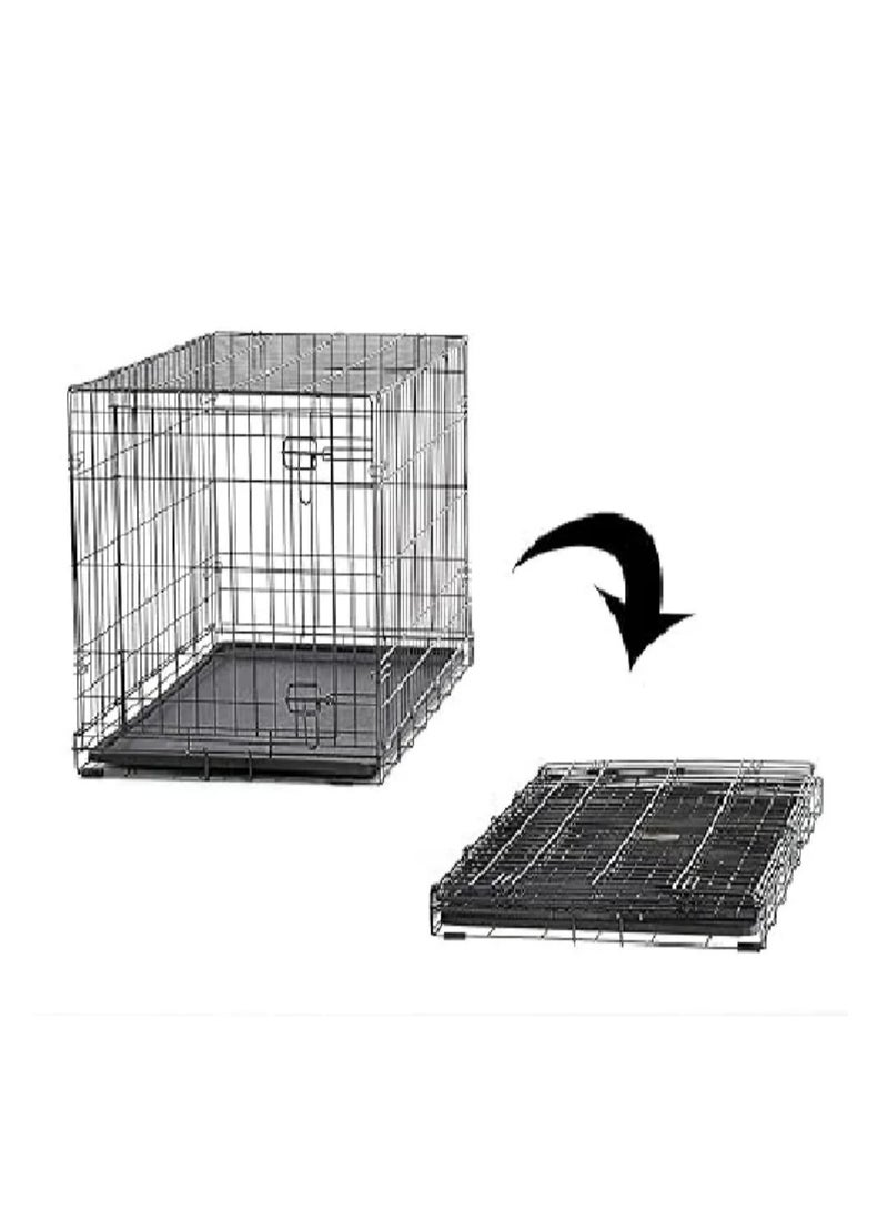 قفص للحيوانات الاليفة والكلاب الصغيرة والمتوسطة مع باب واحد، بقضبان وصينية قاعدة وحاجز من المعدن، محمول وقابل للطي، للاستخدام بالاماكن المغلقة والمفتوحة والسفر مقاس (M) - Image 2